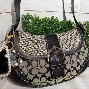 Coach Black and Tan Signature Shoulder Bag